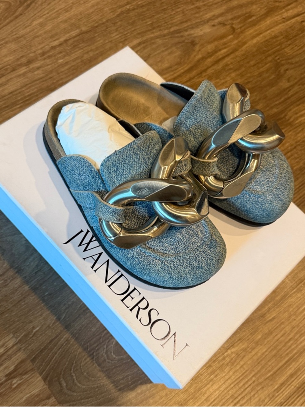JW Anderson Denim Chain Loafer Mules